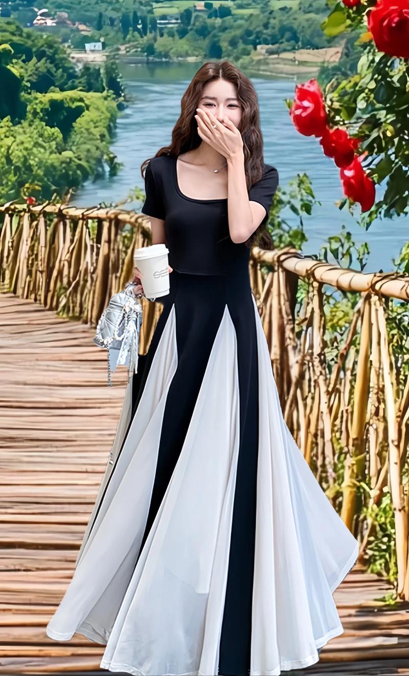 t元素夏季女装拼接连衣裙，拼接设计如何显瘦显白？-图1