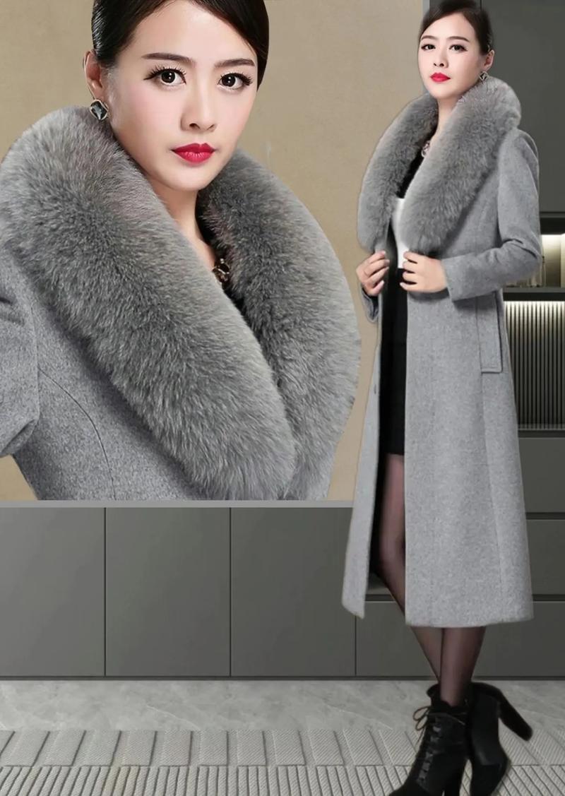毛昵羊绒大衣带毛领女装-图1