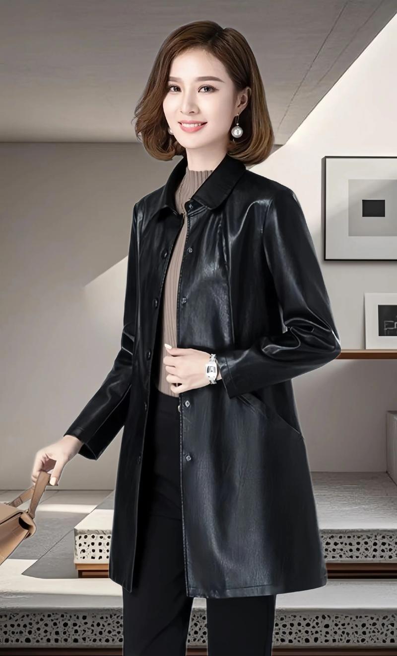 女装皮衣中长款搭配图片-图1