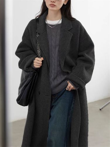 黑色和灰色羊绒风衣女装-图2