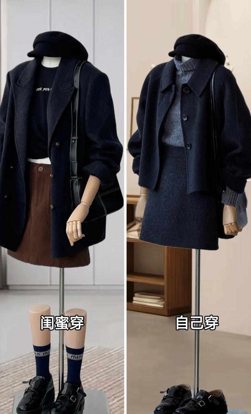 黑色和灰色羊绒风衣女装-图1