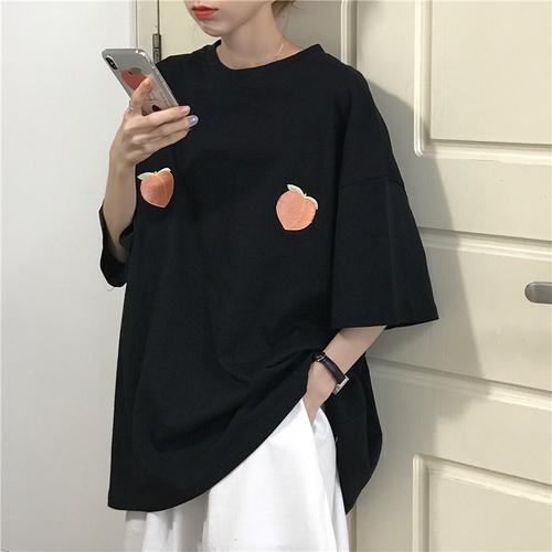 韩国女装桃子T恤短袖，甜美风怎么搭才出彩？-图2