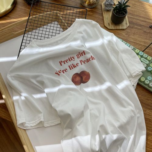 韩国女装桃子T恤短袖，甜美风怎么搭才出彩？-图3