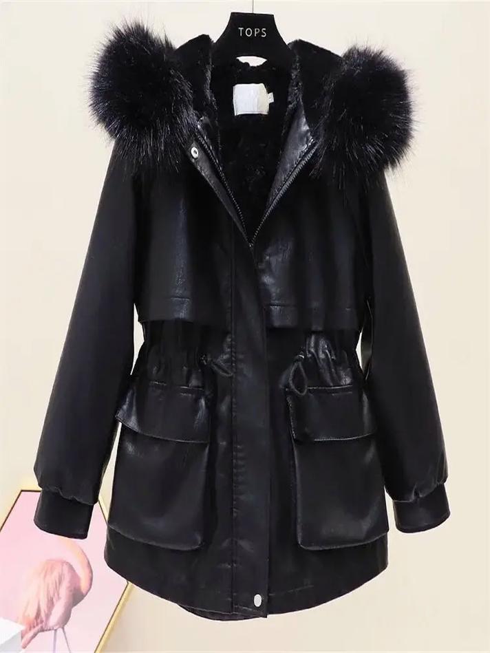 pu皮棉袄中长款女装保暖吗？-图2