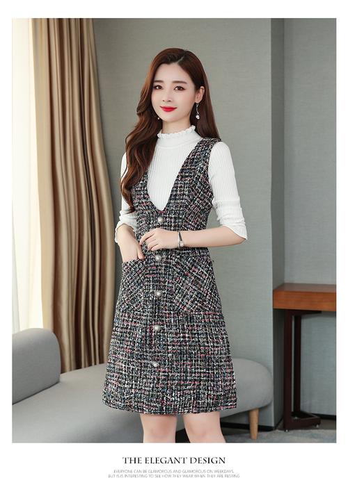 秋冬呢子背带长裙怎么搭更显瘦？-图2