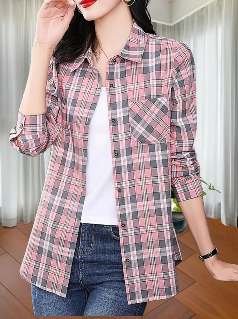 这款女装休闲格子衬衫图片有哪些款式?-图2 这款女装休闲格子衬衫图片有哪些款式?-图2