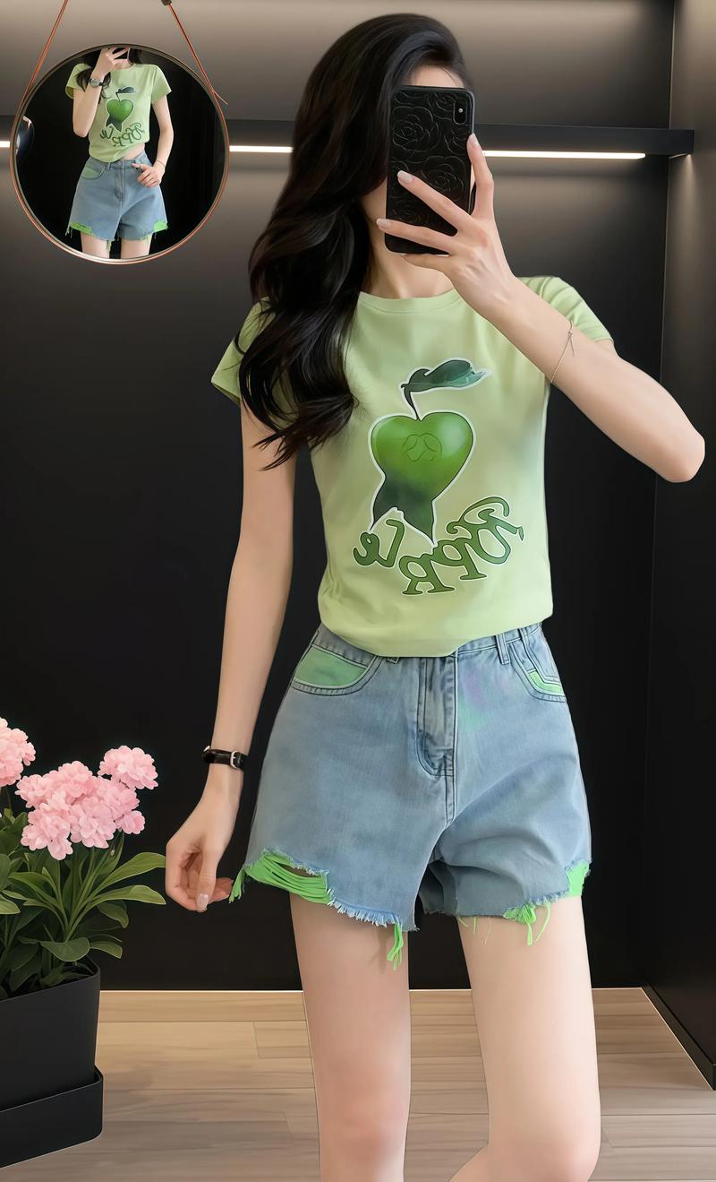 女装短袖短裤搭配图片-图1