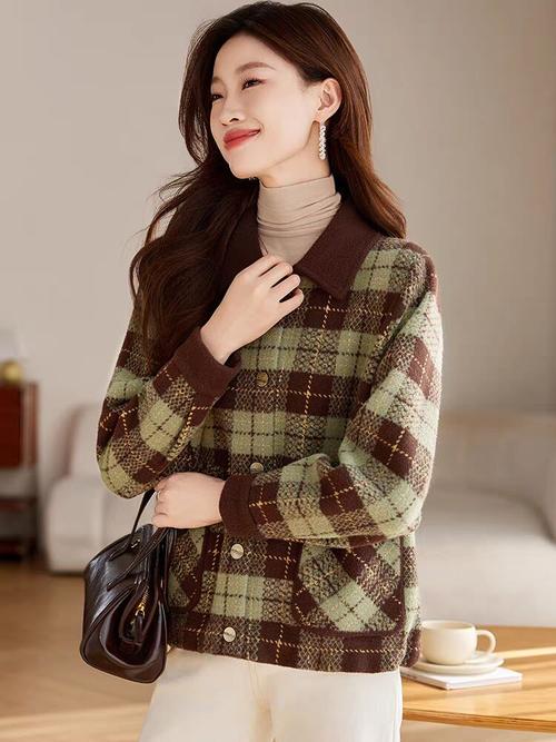 毛呢格子外套短款，显高显瘦吗？-图3